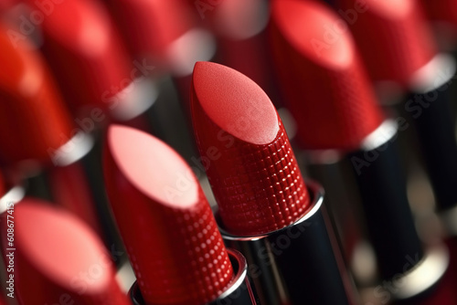 Red lipstick macro closeup. AI