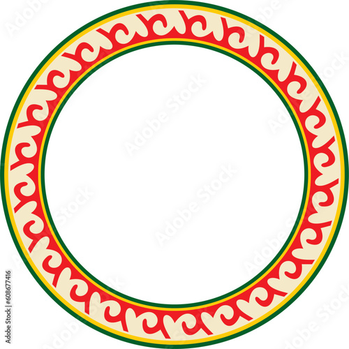 Vector colored round Kazakh national ornament. Ethnic pattern of the peoples of the Great Steppe, Mongols, Kyrgyz, Kalmyks, .Buryats. circle, frame border.