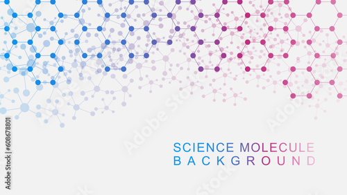 Molecular structure background for DNA, neurons, atom. Medical innovation, chemistry, science and technology concept design.