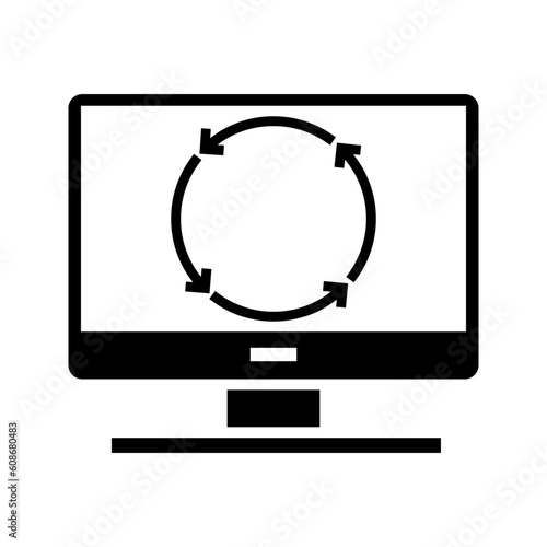 Illustration of computer restart, monitor with circle arrow icon vector