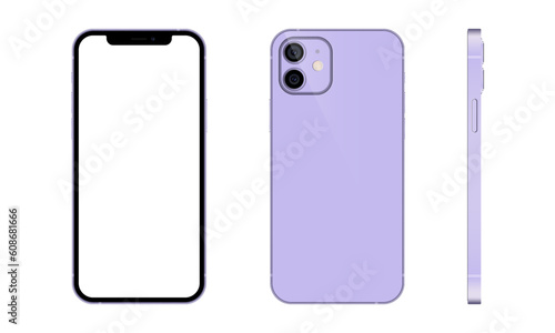 New purple smartphone with empty screens vector graphic