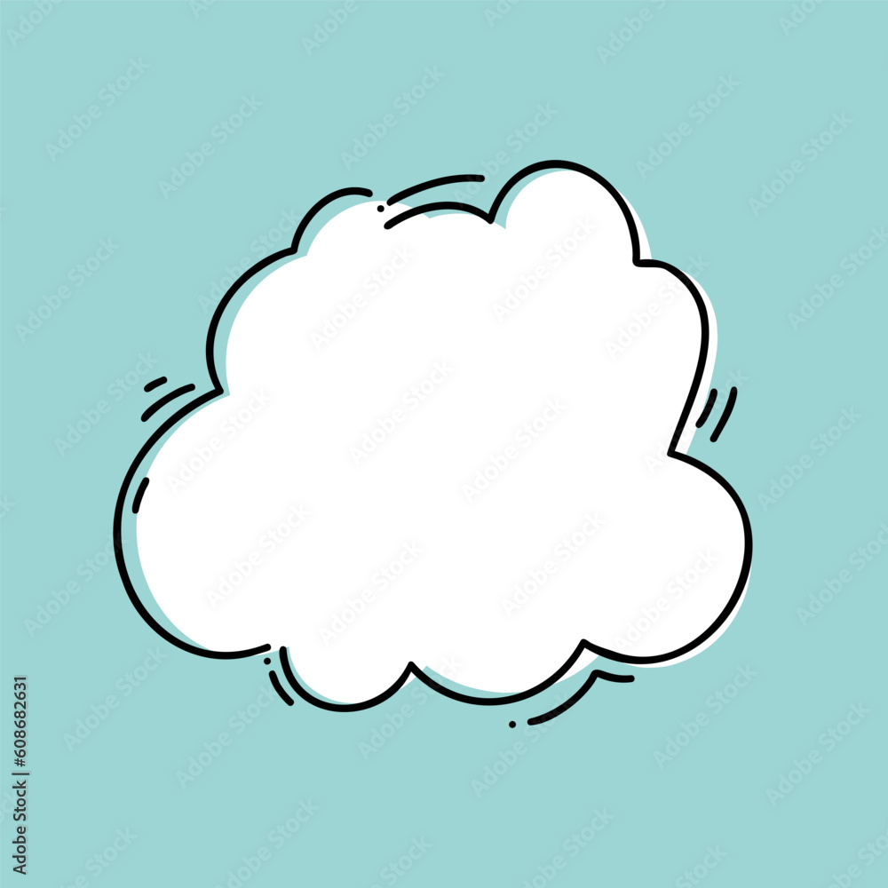 Hand drawn speech bubble. Shape for quotes on blue background. Vector cartoon style object.
