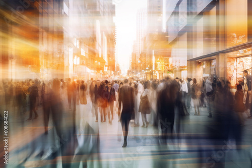 Dynamic Layers of Business: Abstract Blurred Street Scene with Vibrant Activity