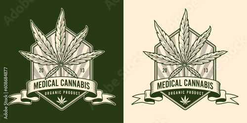 Medical cannabis leaf sticker monochrome