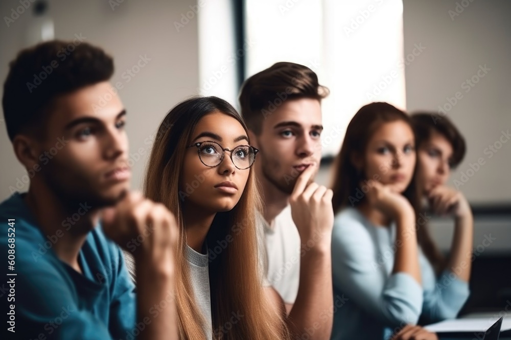 shot of a group of students having difficulty answering a question while attending class, created with generative ai shot of a group of students having difficulty answering a question while attending class, created with generative ai