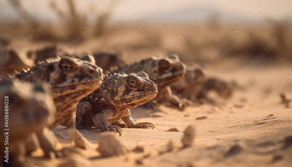 Endangered lizard crawls on sand in African wildlife reserve generated by AI Endangered lizard crawls on sand in African wildlife reserve generated by AI