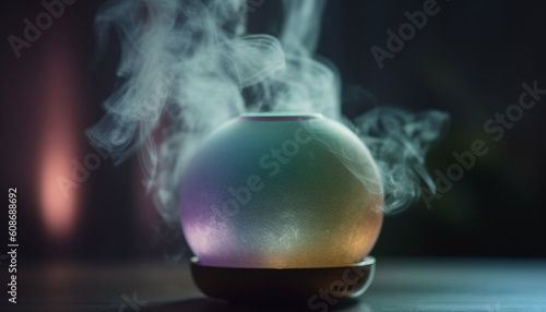 The glowing sphere levitates above the burning candle flame generated by AI