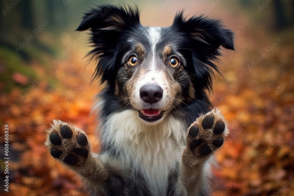 Cute Border Collie begging with paws - Generative AI