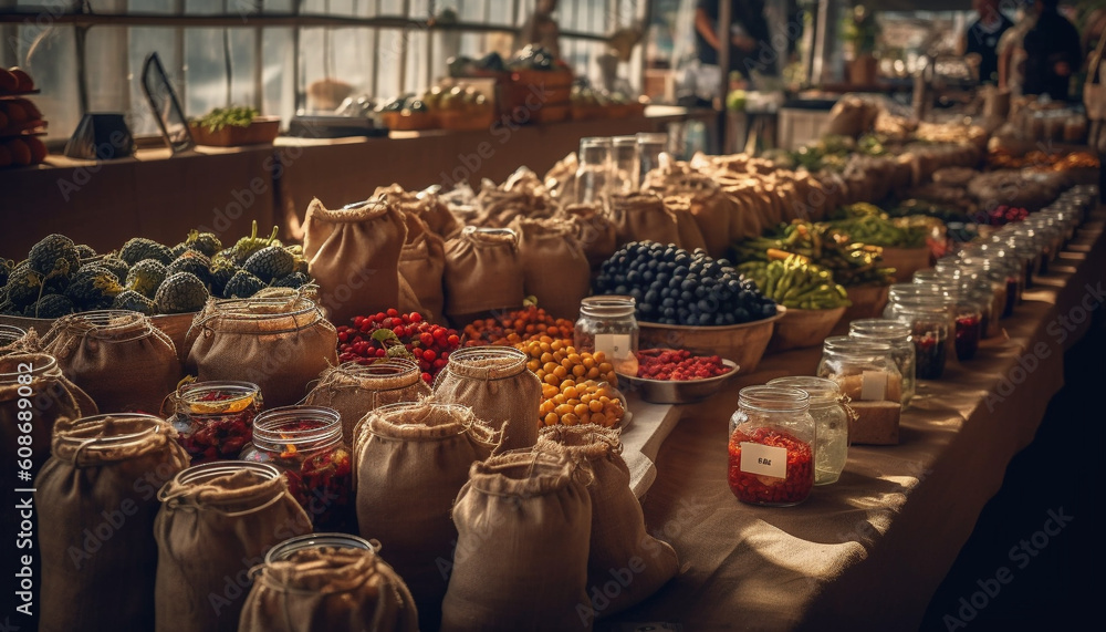 A gourmet gift basket of fresh organic fruit and vegetables generated by AI A gourmet gift basket of fresh organic fruit and vegetables generated by AI
