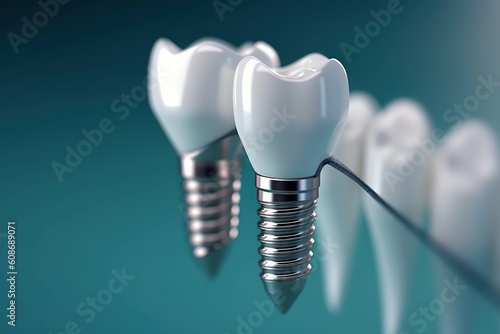 Dental implantation teeth with implant screw illustration. Generative AI.