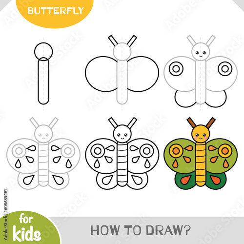 How to draw Butterfly for children. Step by step drawing tutorial