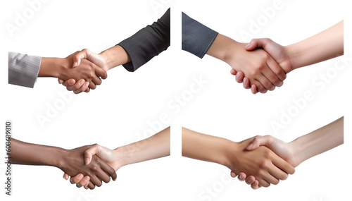 men and women, business men and business women shake hands on a transparent background, Generative AI