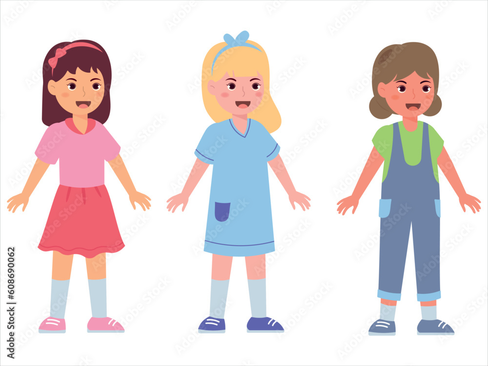 Fun and lively cartoon character set bundle of a girl with a positive attitude, perfect for posters or flyers