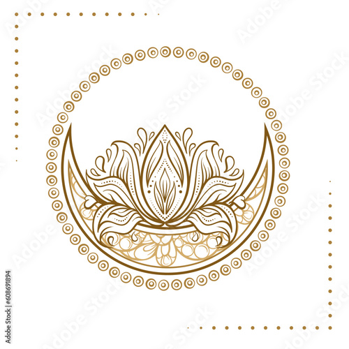 Golden cresent moon temporary tattoo. Ethnic style vector graphic.