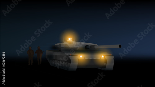 Silhouette Of Military Tanks, Plane And Army SUV.