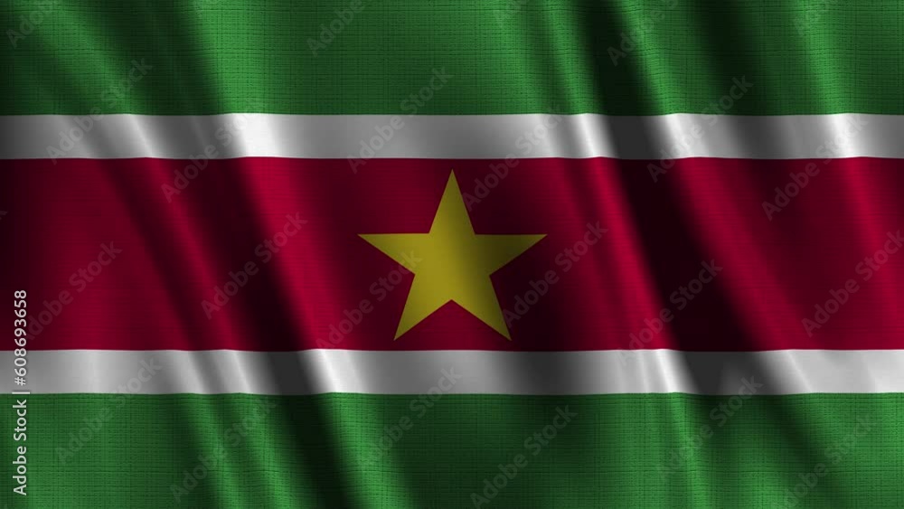 The Suriname flag proudly waving with a fabric effect is a symbol of national pride and liberation The Suriname flag proudly waving with a fabric effect is a symbol of national pride and liberation