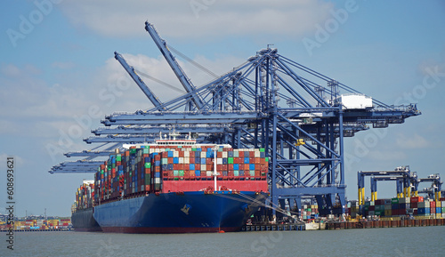 Photography Large Container Ships  being loaded at Felixstowe Port.