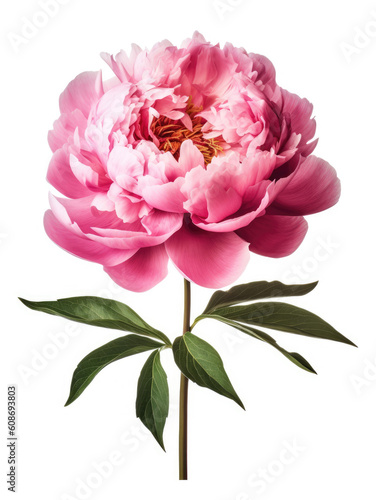 Pink peony flower on white background