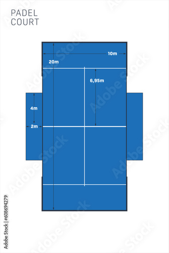 Graphic vector padel court with measurements