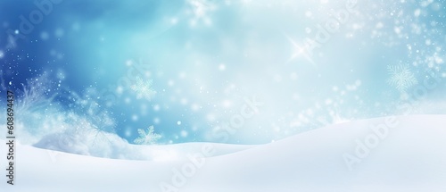 Beautiful background image of small snowdrifts, falling snow and snowflakes in white and blue tones © Eli Berr