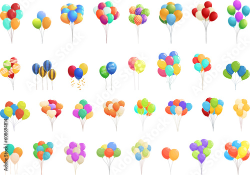 Birthday balloons icons set cartoon vector. Party gift. Event happy