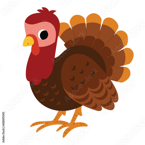 Cute cartoon turkey character farm bird, vector illustration for kids photo