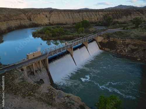 Willwood Water Dam from Shoshone River in Wyoming from Aerial Drone photo