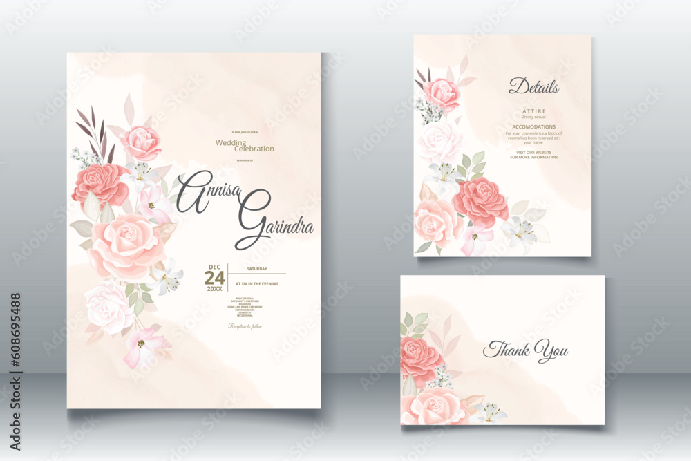 Beautiful floral frame wedding invitation card template Premium Vector	