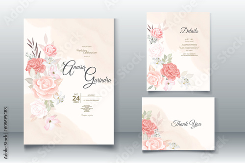 Beautiful floral frame wedding invitation card template Premium Vector 