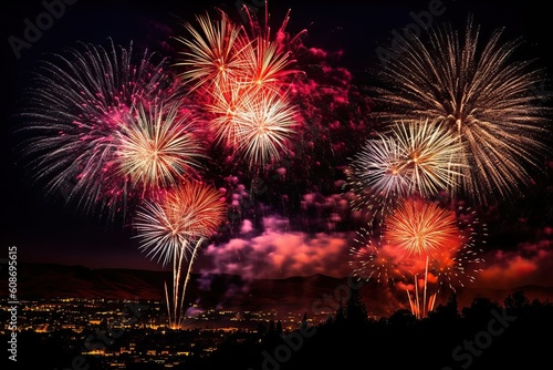 Firework Display Lighting Up the Night Sky in a Spectacular Celebration of Colors and Explosive Illumination