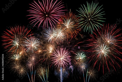 Firework Display Lighting Up the Night Sky in a Spectacular Celebration of Colors and Explosive Illumination