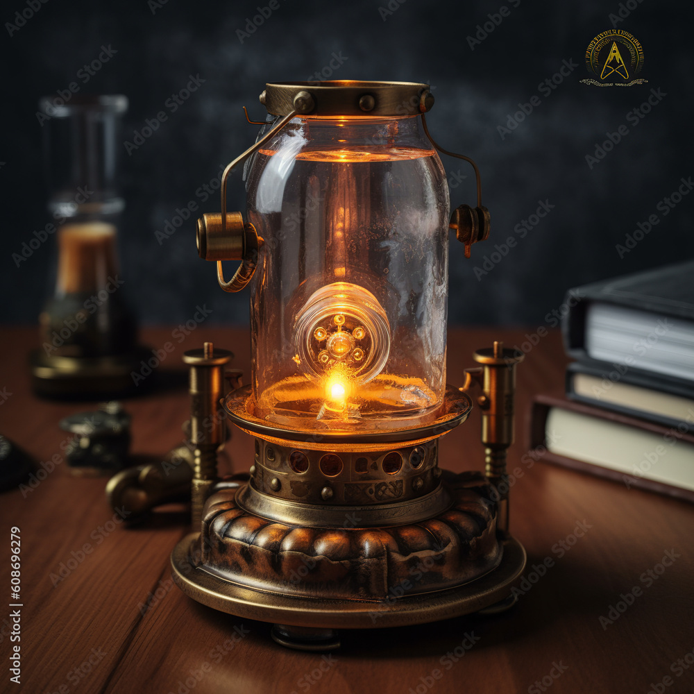 old lamp on the stove, generative, ai, steampunk, retro, vintage