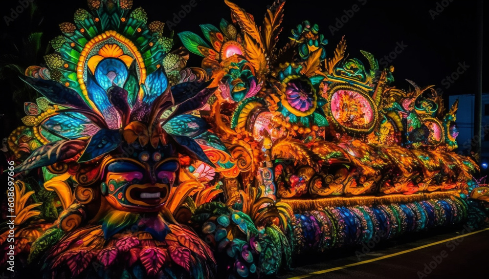 The vibrant colors of the illuminated parade celebrate ancient traditions generated by AI