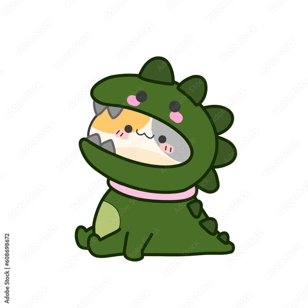 Cat wearing dinosaur mascot,illustator,vector,cartoon,hand drawn Cat wearing dinosaur mascot,illustator,vector,cartoon,hand drawn