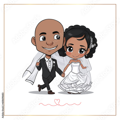 Vector hand drawn wedding couples in modern clothe