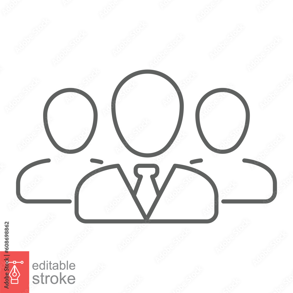 Business team icon. Simple outline style. Boss, executive, ceo, people, account, businessman group concept. Thin line symbol. Vector illustration isolated on white background. Editable stroke EPS 10. Business team icon. Simple outline style. Boss, executive, ceo, people, account, businessman group concept. Thin line symbol. Vector illustration isolated on white background. Editable stroke EPS 10.