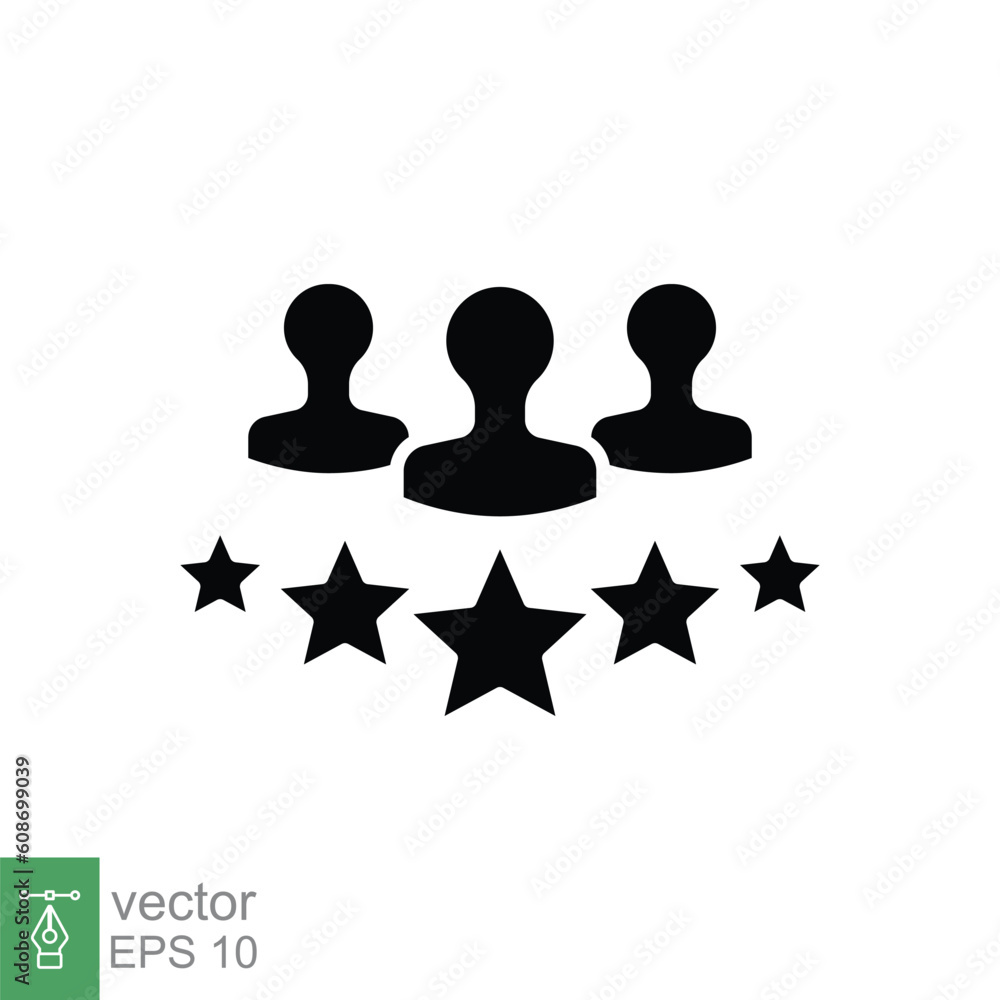 Client satisfaction icon. Simple solid style. Customer, team, people, five stars, rating, quality concept. Black silhouette, glyph symbol. Vector illustration isolated on white background. EPS 10. Client satisfaction icon. Simple solid style. Customer, team, people, five stars, rating, quality concept. Black silhouette, glyph symbol. Vector illustration isolated on white background. EPS 10.