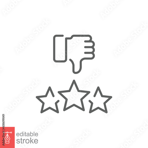 Bad review icon. Simple outline style. Negative review, customer feedback, hand thumb down, dislike concept. Thin line symbol. Vector illustration isolated on white background. Editable stroke EPS 10.