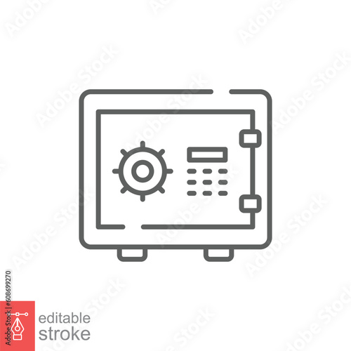 Safe box icon. Simple outline style. Safety, vault, money deposit, bank, strongbox, secure, locker concept. Thin line symbol. Vector illustration isolated on white background. Editable stroke EPS 10.