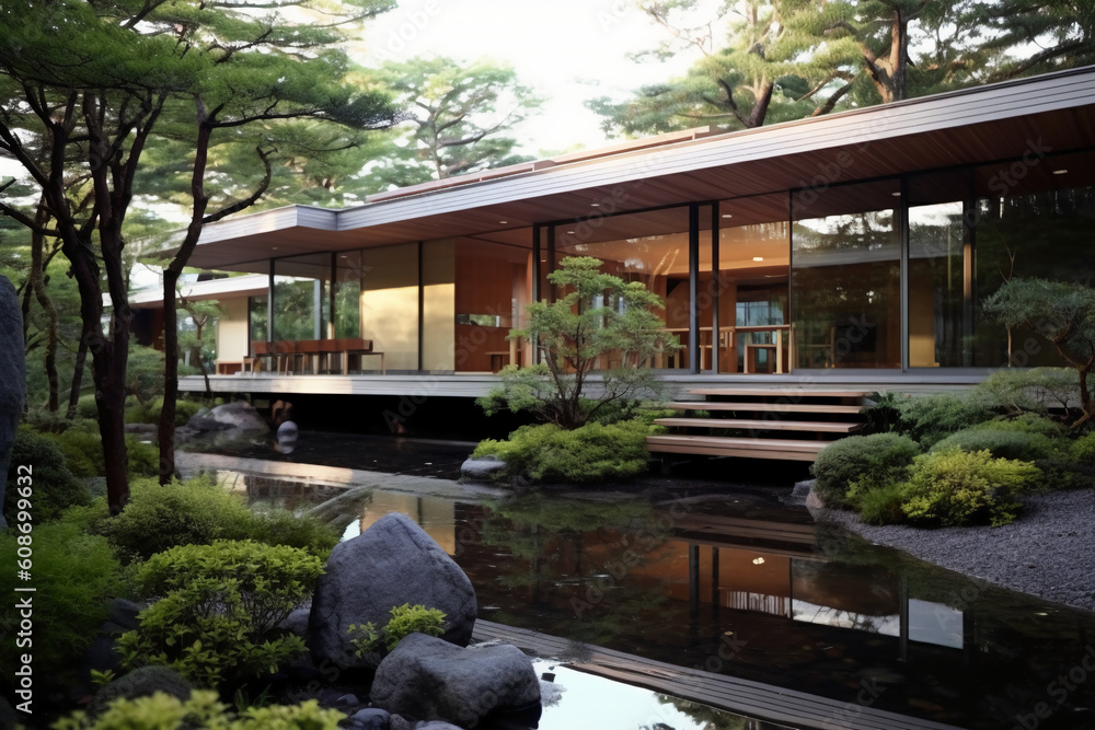 A modern villa garden. AI generative A modern villa garden. AI generative