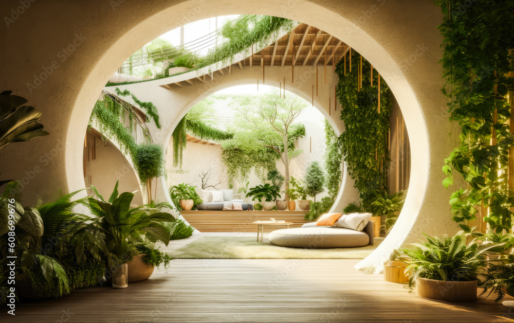 View of Luxury sustainable green living solution. Eco-friendly houseing ...