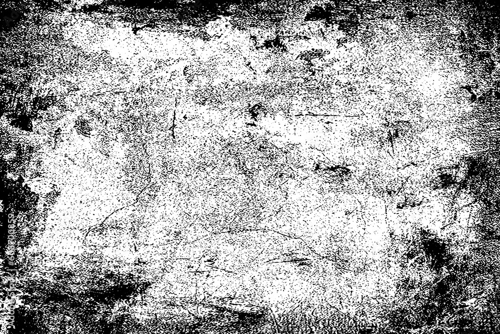 Fototapeta premium Overlay scratched design background. Black and white grunge background with scratches and cracks