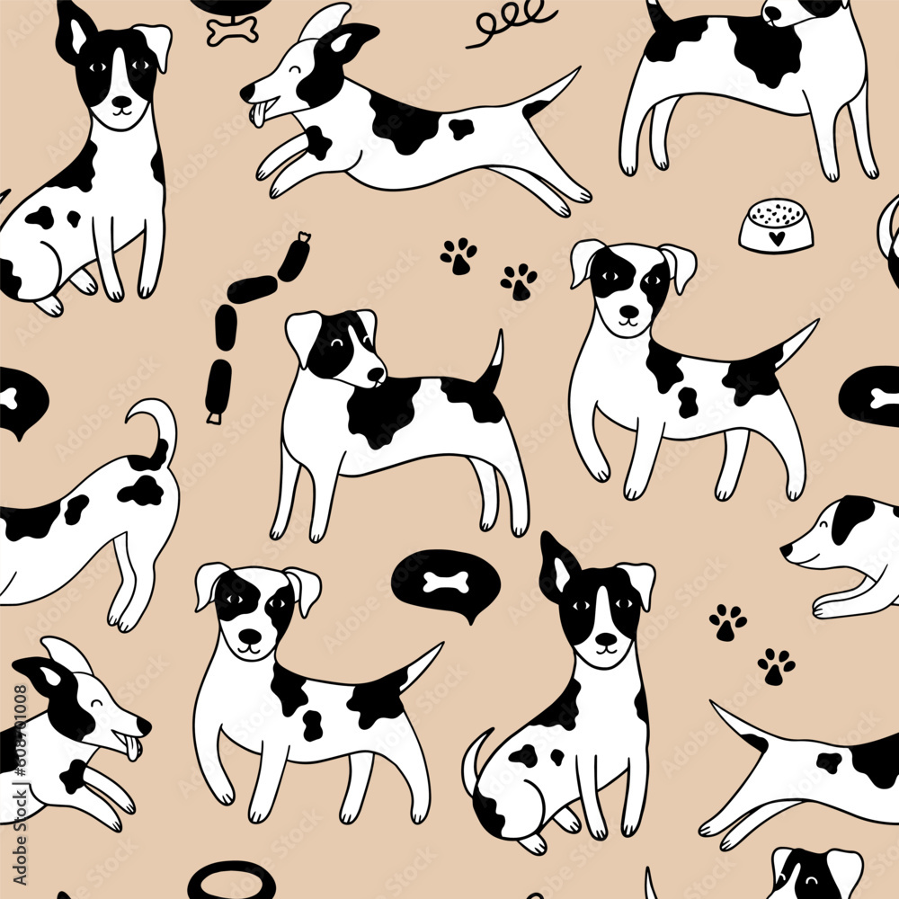 Obraz premium Jack Russell Terrier dog seamless pattern.