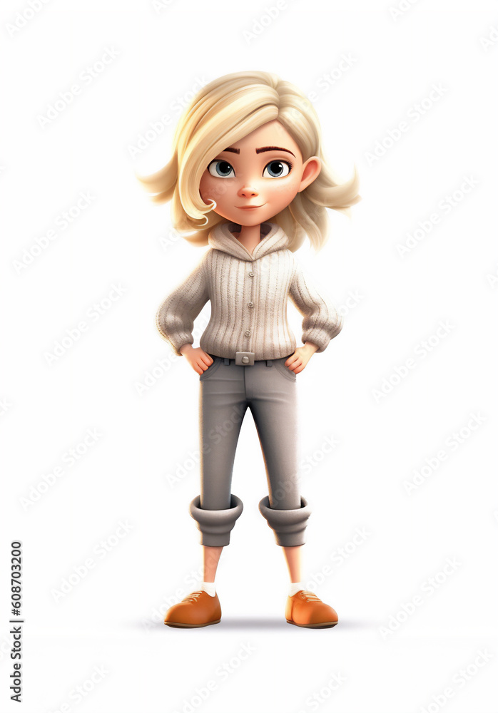 Сharacter of a blonde girl is stylishly dressed. on a white background Сharacter of a blonde girl is stylishly dressed. on a white background