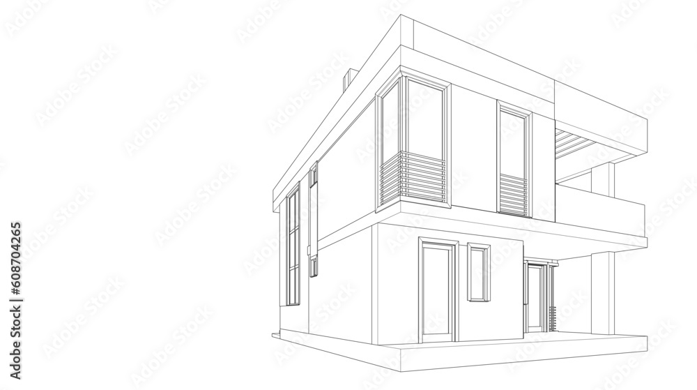 Architectural drawing of a house 3d illustration Architectural drawing of a house 3d illustration