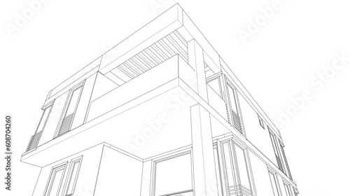 Architectural drawing of a house 3d illustration 