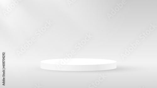 Realistic 3d round stand product podium scene on soft background. Product pedestal on soft light of a sunny day. Minimal aesthetic mockup product stage display concept. Vector illustration