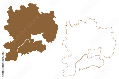 Krems-Land district (Republic of Austria or Österreich, Lower Austria or Niederösterreich state) map vector illustration, scribble sketch Bezirk Krems Land map
