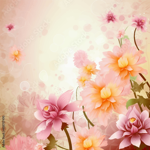 Fototapeta Naklejka Na Ścianę i Meble -  Floral background. Beautiful background with many different flowers. Mockup of luxury card. Vector illustration
