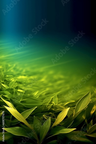 Concise style  green tea  wallpaper  Sapphire green background  thin gold ribbon. AI generative